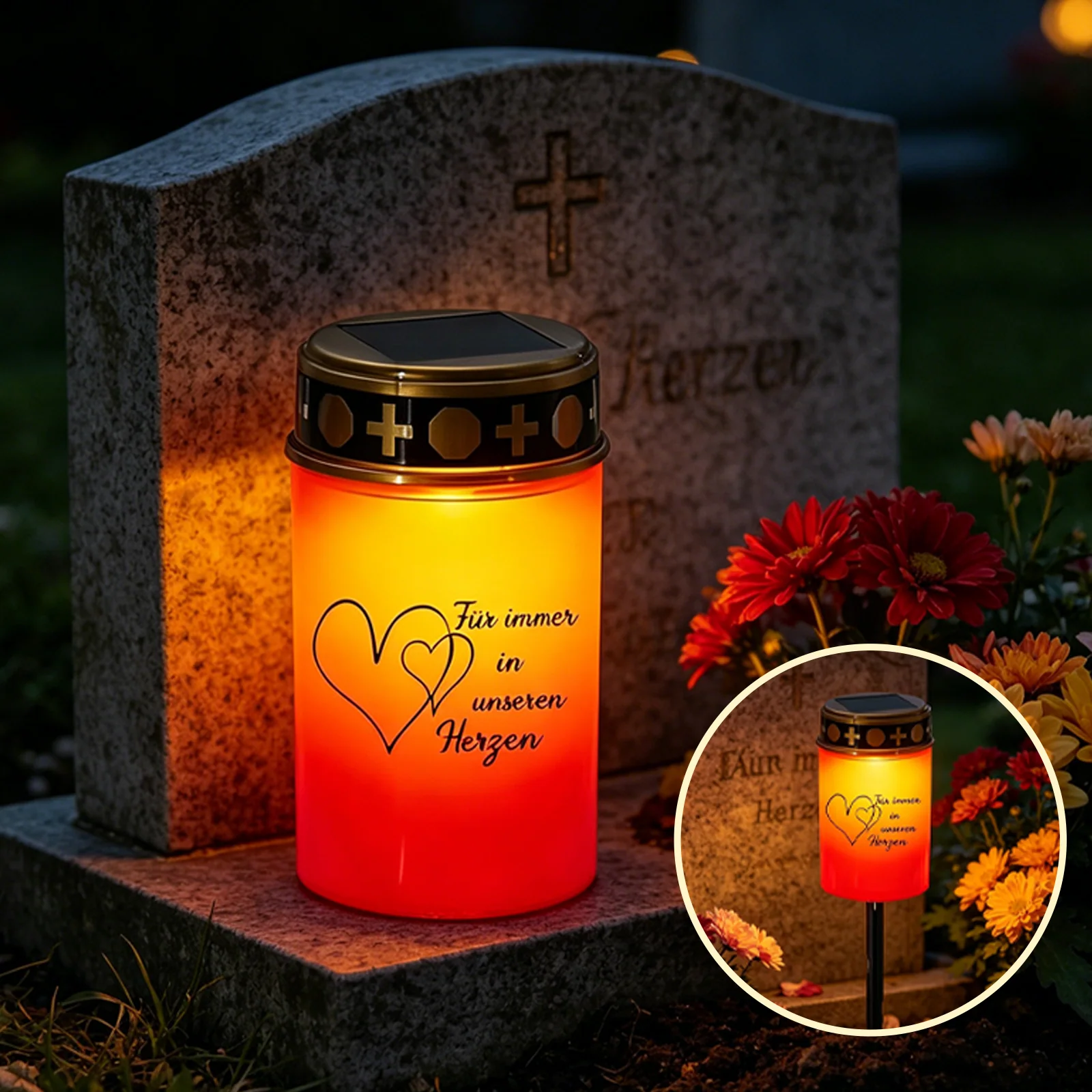 Lumânare funerară solară cu cruce cu inimă SM251044