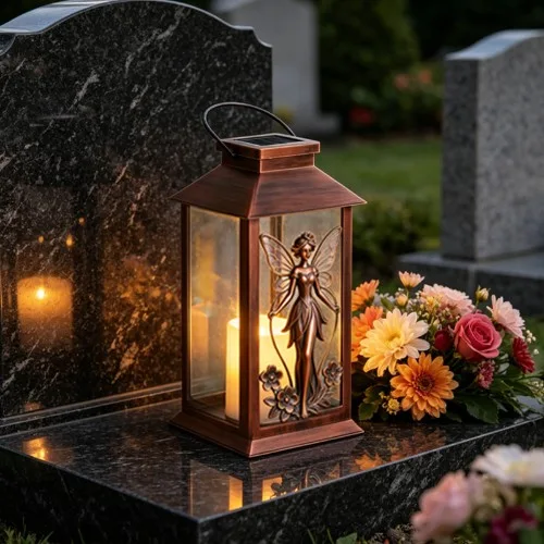 Felinar memorial solar cu înger cu trandafiri SM26472B