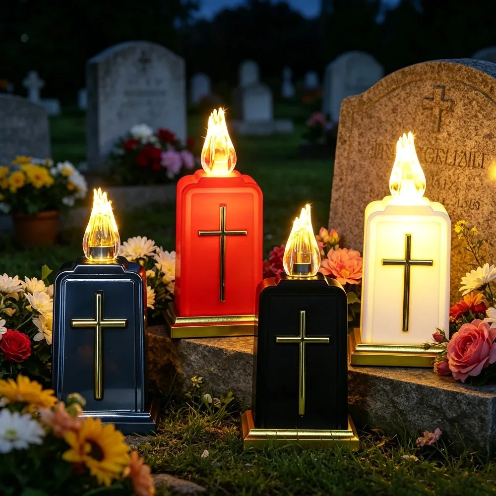 Lumânare funerară LED pe baterii cu cruce SM26574