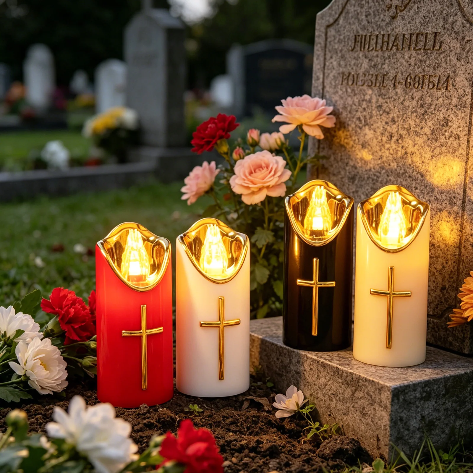 Lumânare funerară LED pe baterii cu cruce SM26583