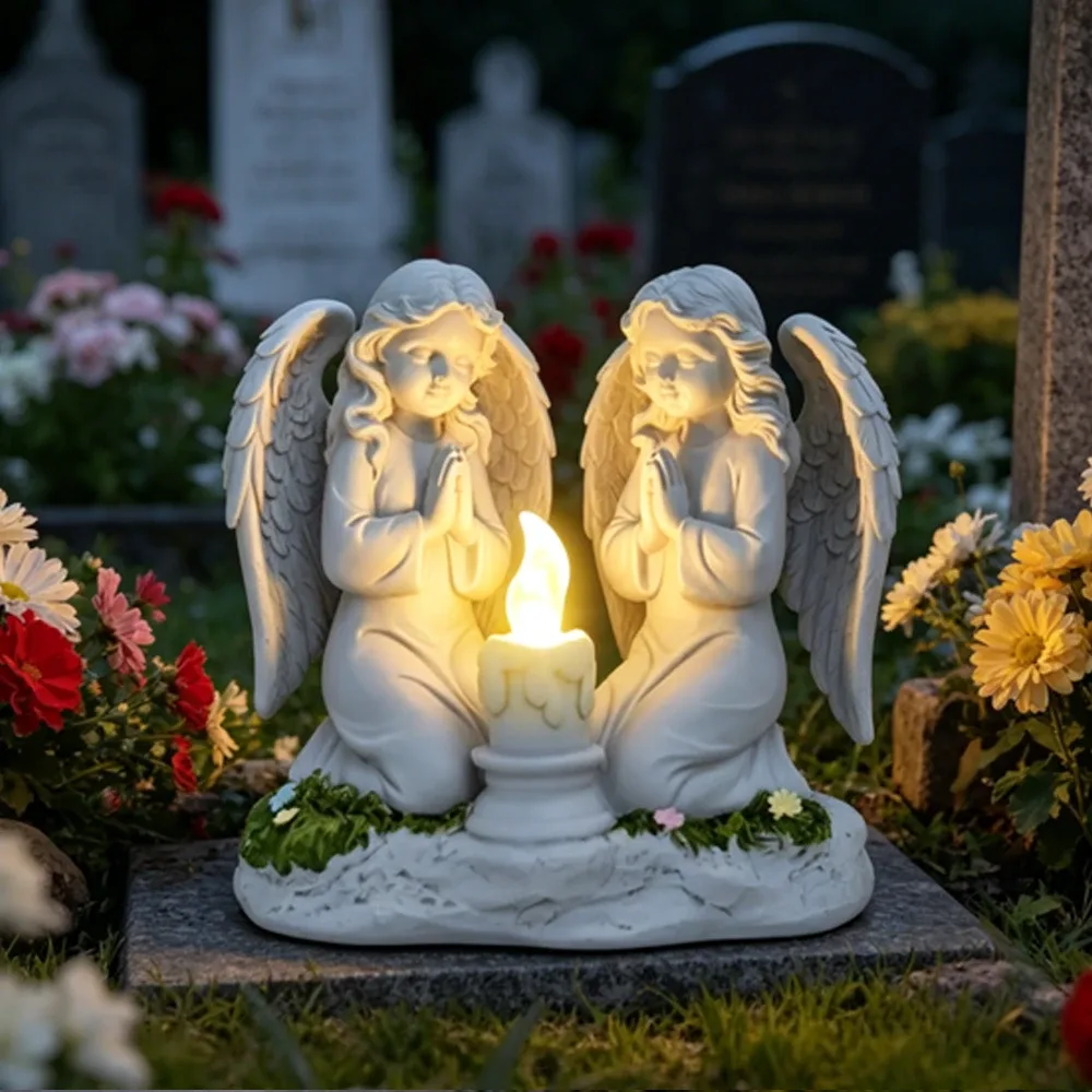 Lumânare funerară solară cu doi îngeri SM26589
