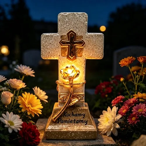 Decorațiune memorială solară cu cruce cu trandafiri SM26644