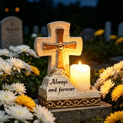 Decorațiune memorială solară cu cruce SM26647