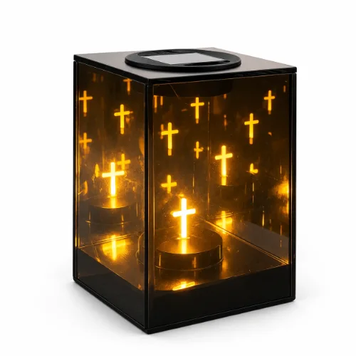 Felinar memorial solar cu cruce cu efect de oglindă SM26665A