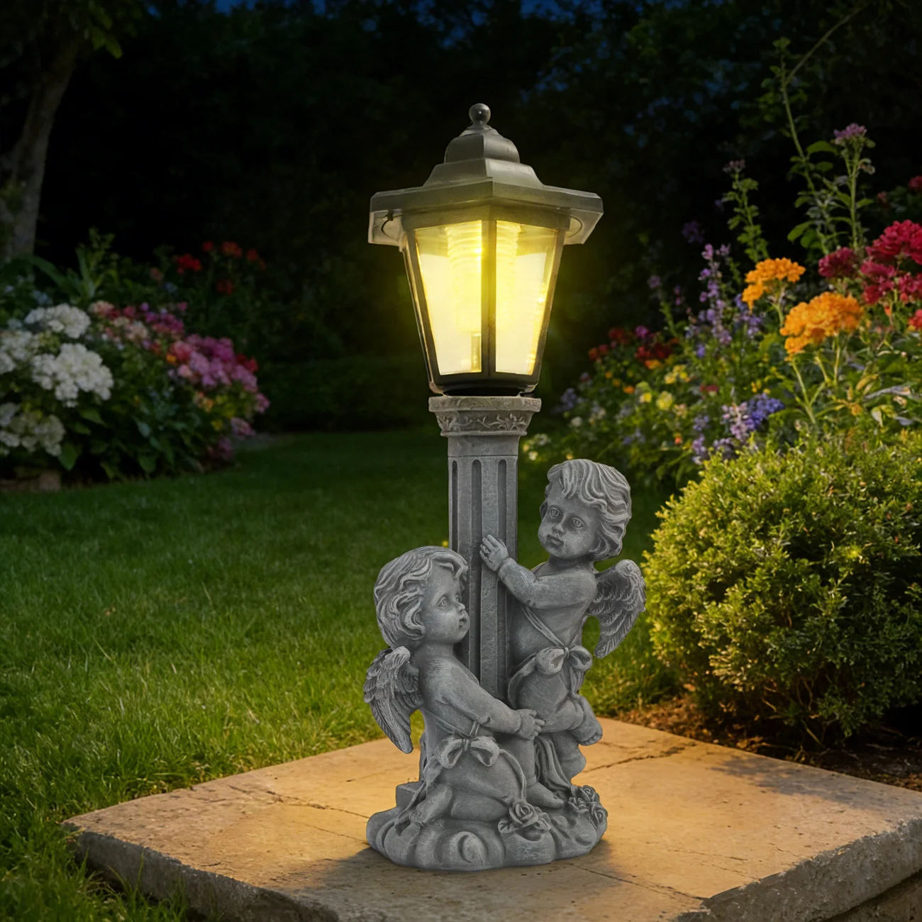 Statuetă memorială solară cu înger îngenuncheat SM26741