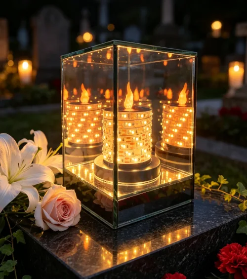 Felinar memorial LED pe baterii cu efect de oglindă SM26743