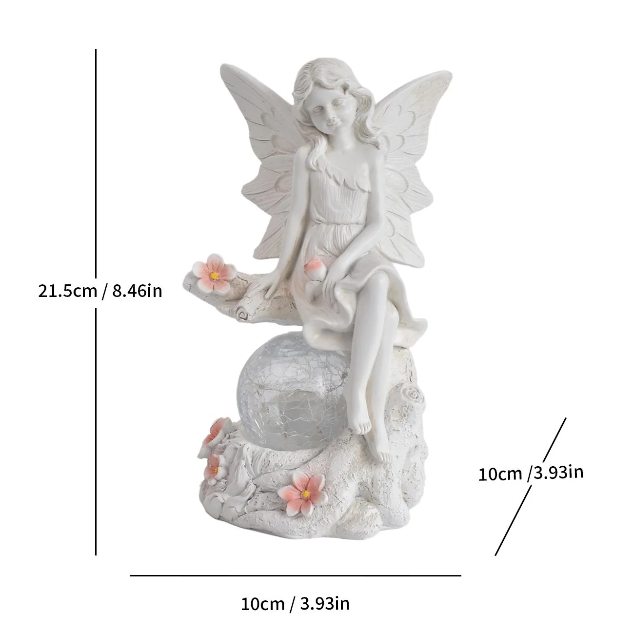 Statuetă memorială solară cu înger așezat cu glob din sticlă crăpată SM26792