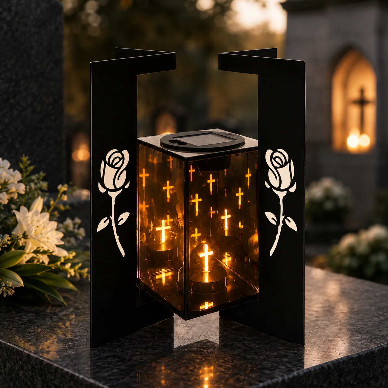Felinar memorial solar cu trandafiri SM26996
