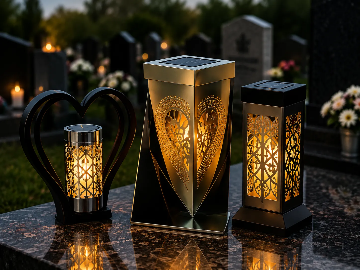 Candele solare pentru cimitir in carcase din sticla si plastic