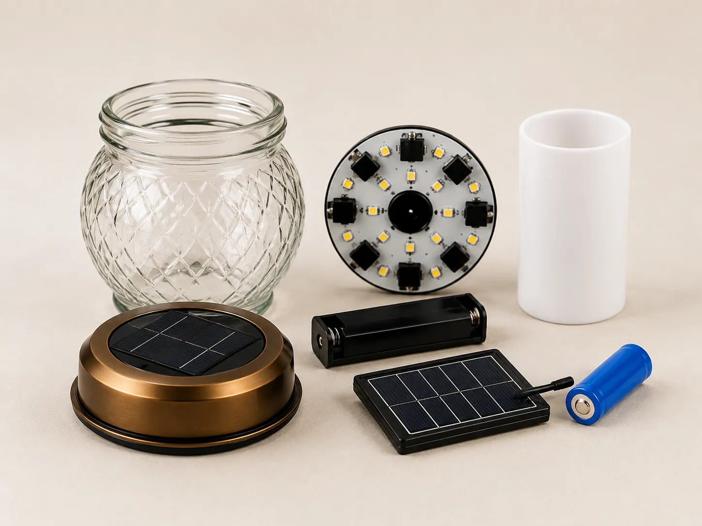 Componente pentru candele si felinare de cimitir, inclusiv capace solare, panouri, LED si baterii