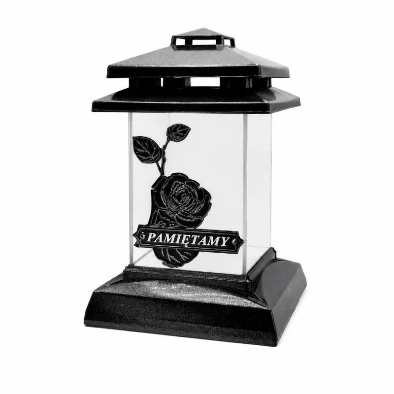 Felinar LED negru cu trandafir memorial