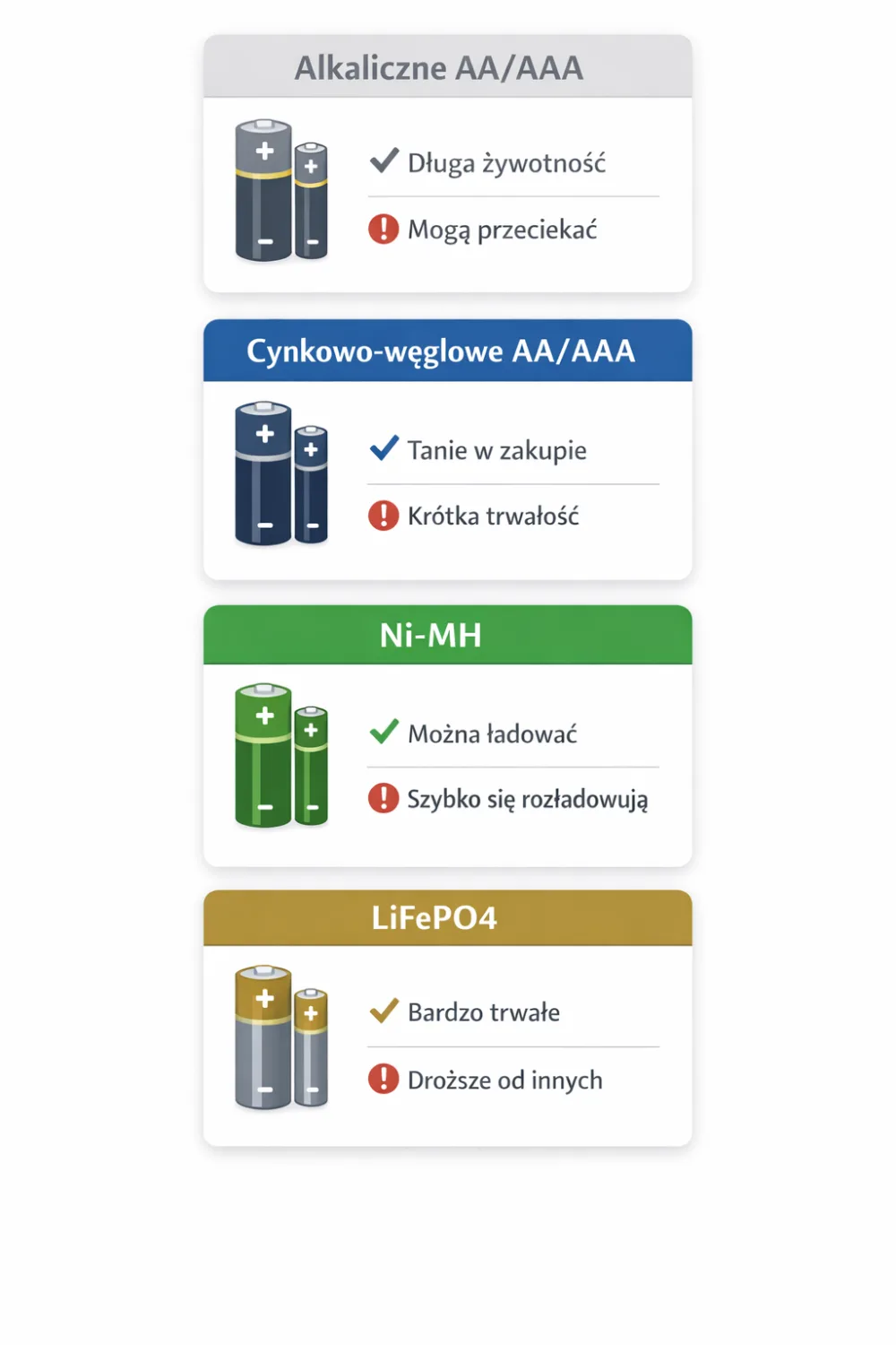 Comparație baterii alcaline zinc-carbon Ni-MH Li-ion și LiFePO4