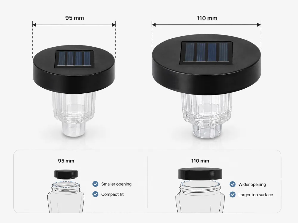 Comparație între capacul solar de 95 mm și 110 mm