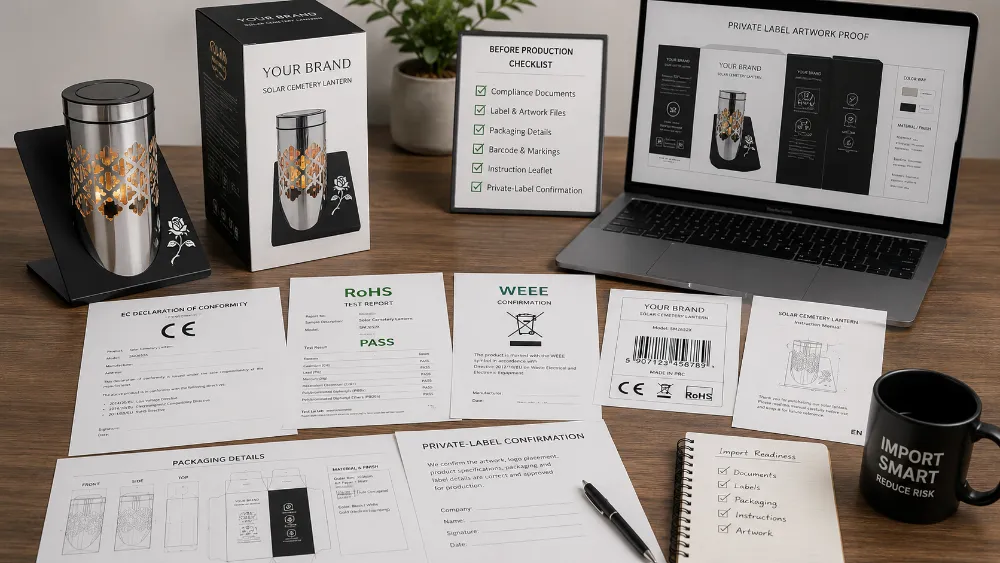 Documente CE RoHS WEEE si fisiere private label inainte de importul de candele solare