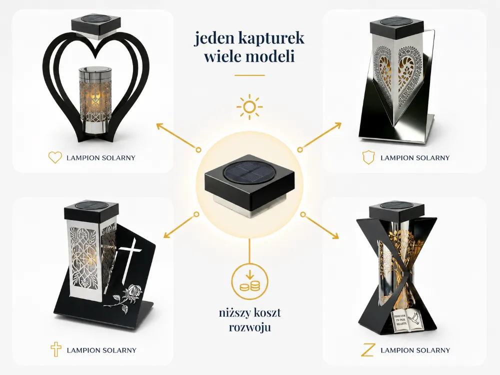 Un capac solar folosit pentru mai multe modele de candele si felinare