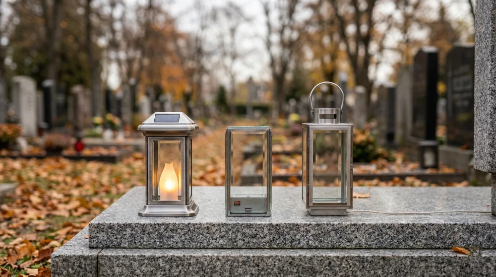 Candela solara, lumanare LED cu baterii si iluminat electric pentru mormant