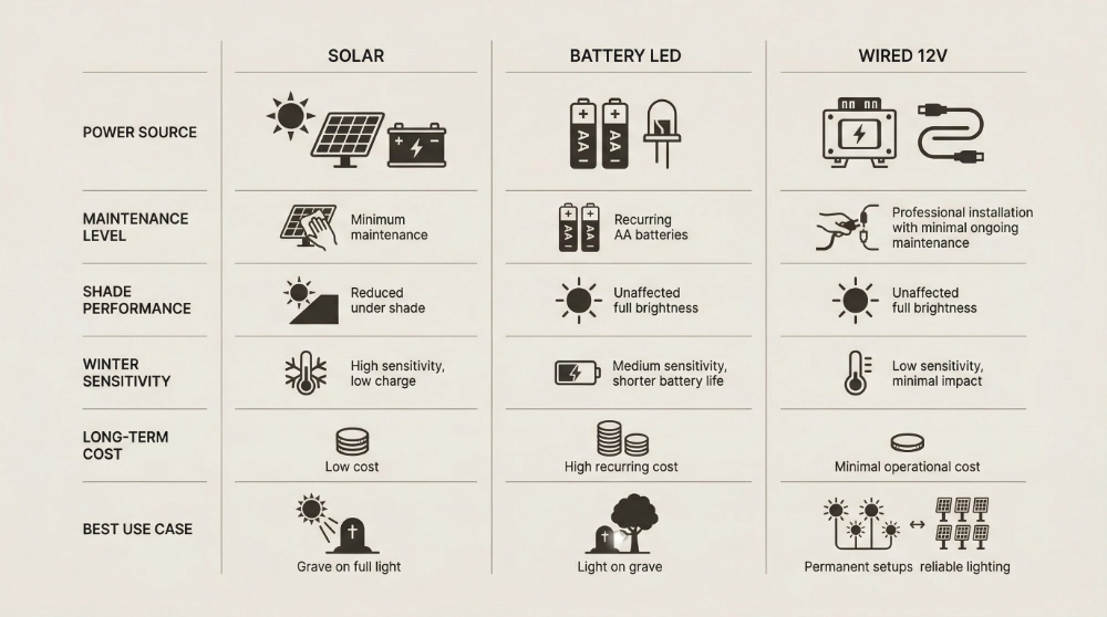 Infografic despre candele solare, LED cu baterii si iluminat cu fir